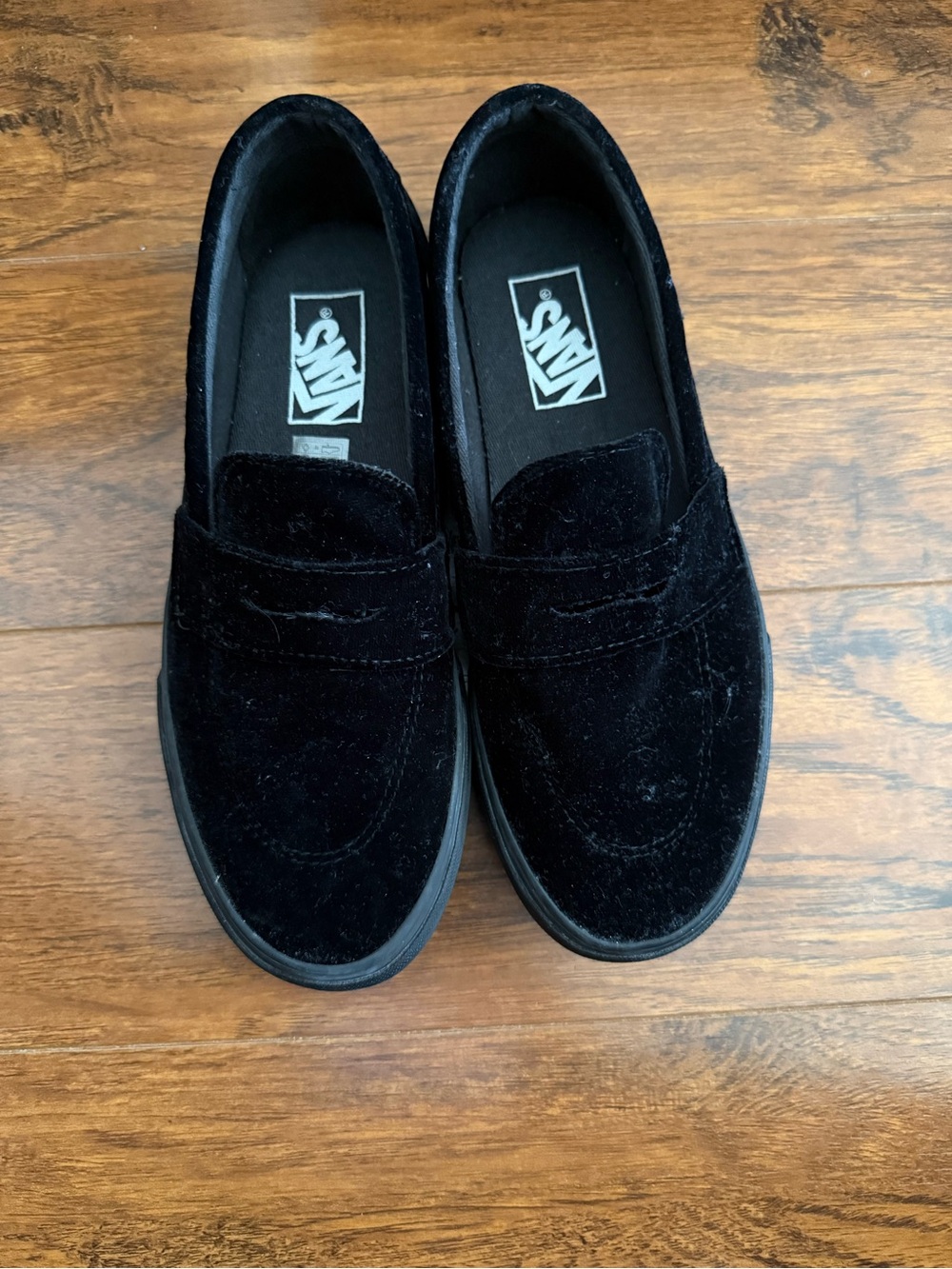 Vans Black Velvet Penny Loafers
